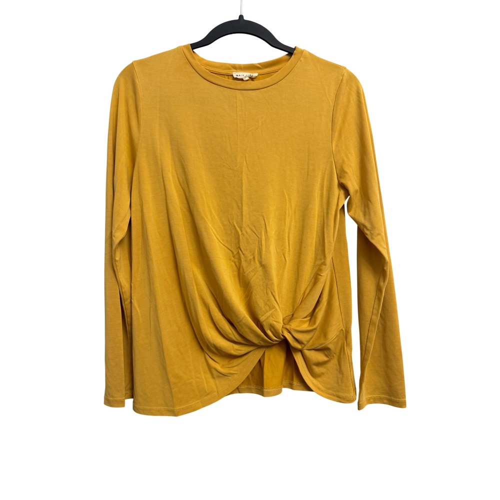 Main Strip Womens Mustard Yellow Twist Front Long Sleeve Top Small LT31257